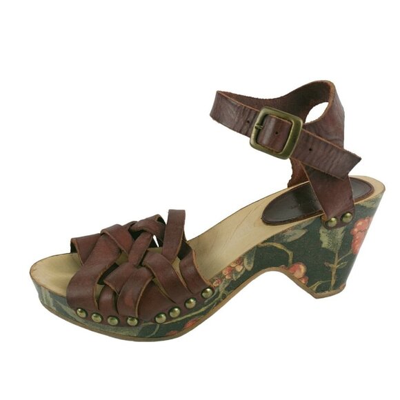 Isabel Marant Floral Print Reddish Brown Wooden Wedge Platform Sandals Size 36 - Picture 1 of 11